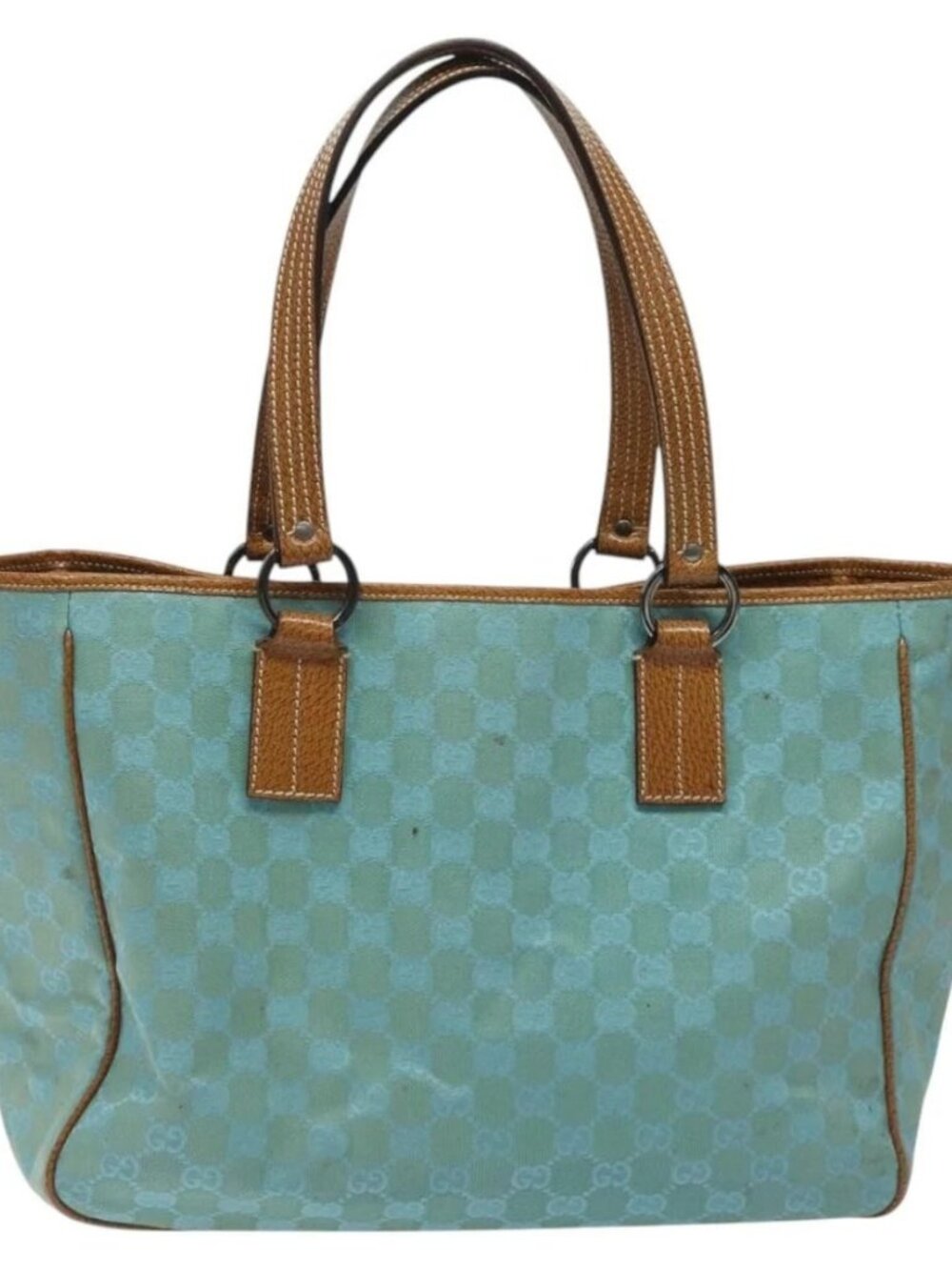 GUCCI GG Canvas Tote Bag Turquoise Blue 113017 Auth 115077 - Picture 3 of 16